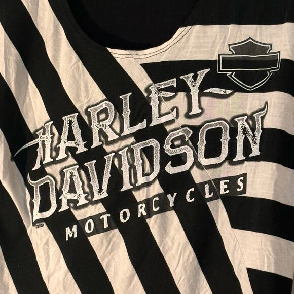 Harley Davidson Striped T-shirt Womans Large Biker Motorcycle Black White - Picture 11 of 11